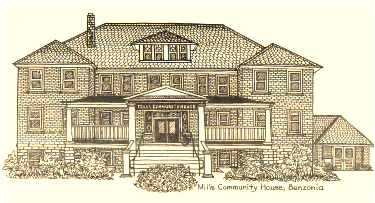 Sketch of Mills Community House by Ruth Forrest